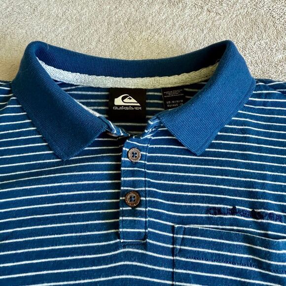 Quicksilver Boys Blue Striped Short Sleeved Collared Polo Shirt - Picture 3 of 7
